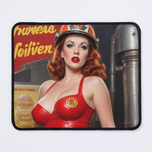 Item preview, 1940s Firefighter Red Head Pin Up Girl – Retro Vintage Wall Art designed and sold by MissSaylor.