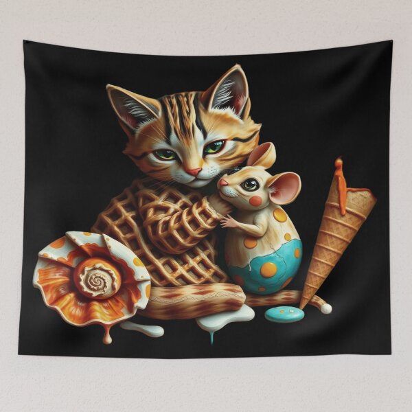 Item preview, Kawaii waffle cat and cute mouse - Colorful illustration with candy, ice cream and magic shell. designed and sold by Ralek.