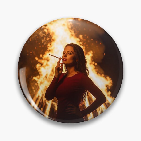 Item preview, Elegant Woman in Red Dress Posing by Intense Bonfire at Night. designed and sold by Spark2Seduction.