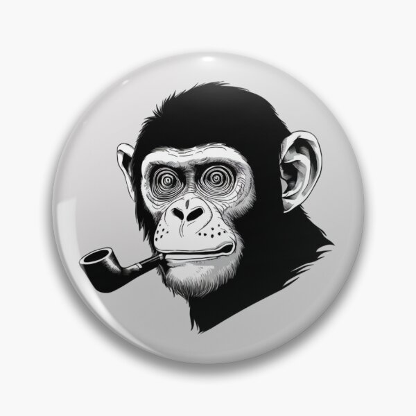 Item preview, a chimpanzee's face with spiral eyes, smoking a pipe, in the style of a comic book designed and sold by 123ks.