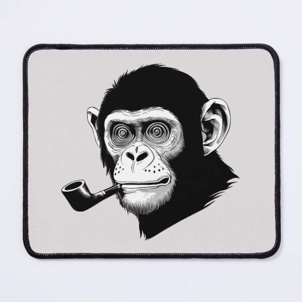 Item preview, a chimpanzee's face with spiral eyes, smoking a pipe, in the style of a comic book designed and sold by 123ks.