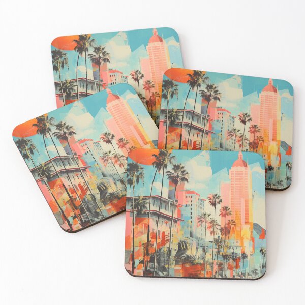 Item preview, Miami Beach Wall Art – Sunset City Poster in Retro Design | Metropolis Mural designed and sold by WishArtDesign.