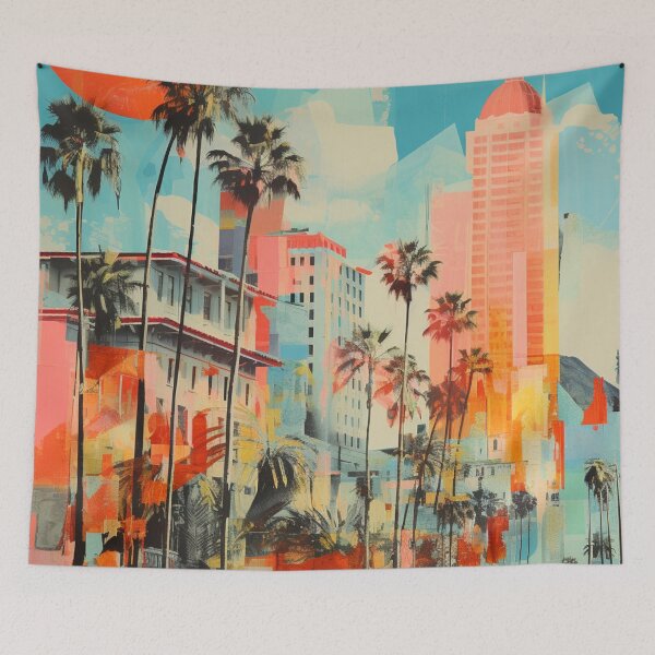 Item preview, Miami Beach Wall Art – Sunset City Poster in Retro Design | Metropolis Mural designed and sold by WishArtDesign.