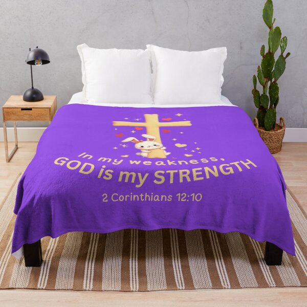 Item preview, Christian Mental Health Support – God is My Strength- 2 Corinthians 12:10 Kawaii Bunny Cross Bible Verse Encouragement designed and sold by AmenAlways.