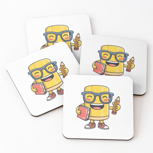 Item preview, Cute Kawaii Pencil Character – Smiling School Stationery with Glasses and Book designed and sold by Lumiart1408.