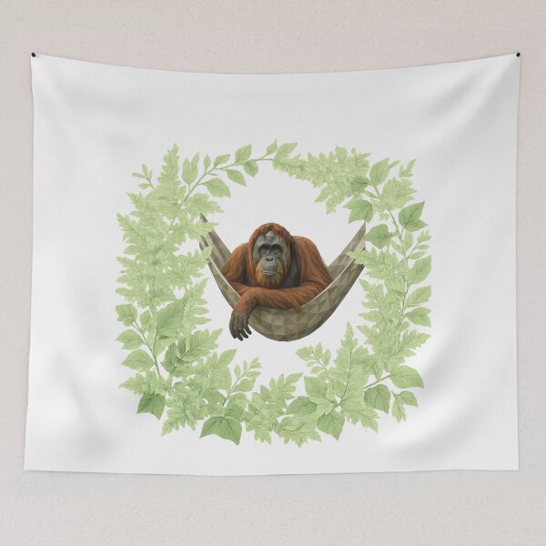 Item preview, Geometric Orangutan in Hammock – Botanical Leaf Wreath Wildlife Art designed and sold by GeoWild Designs.