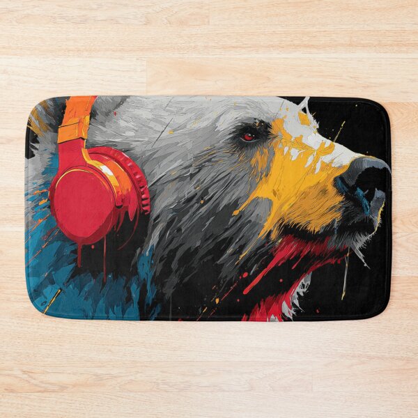 Item preview, Dj Bear Grizzly Colorful With Headphones Art designed and sold by GrinGalore.
