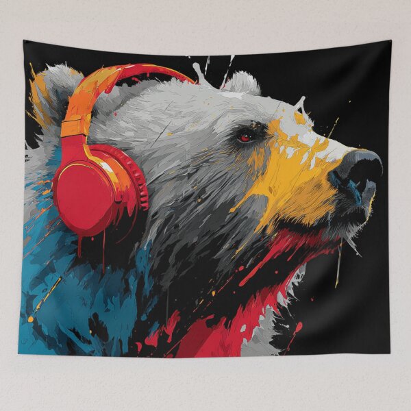 Item preview, Dj Bear Grizzly Colorful With Headphones Art designed and sold by GrinGalore.