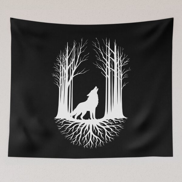 Item preview, Wolf Howling Forest Roots Graphic Design White designed and sold by 3rd Eye Perceptions.
