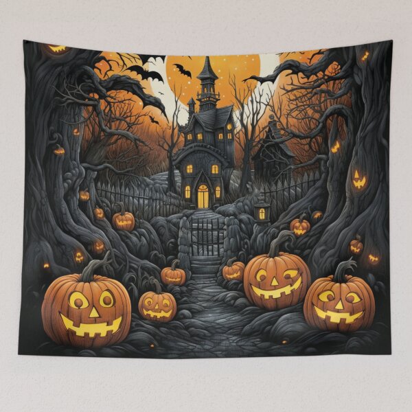 Item preview, Vintage Autumn Haloween Scene Pumpkins Halloween Castle designed and sold by GrinGalore.