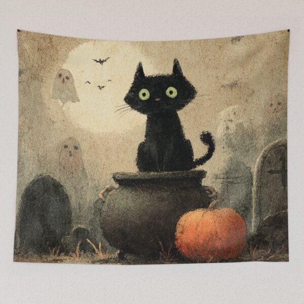 Item preview, Black Cat Cemetery Autumn Haloween Scene Halloween Spooky designed and sold by GrinGalore.
