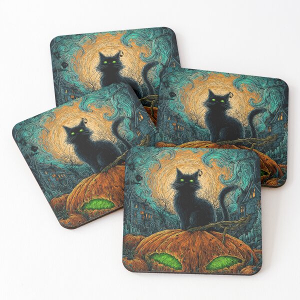 Item preview, Black Cat Haloween Pumpkin Psychedelic Scene Halloween Evil designed and sold by GrinGalore.