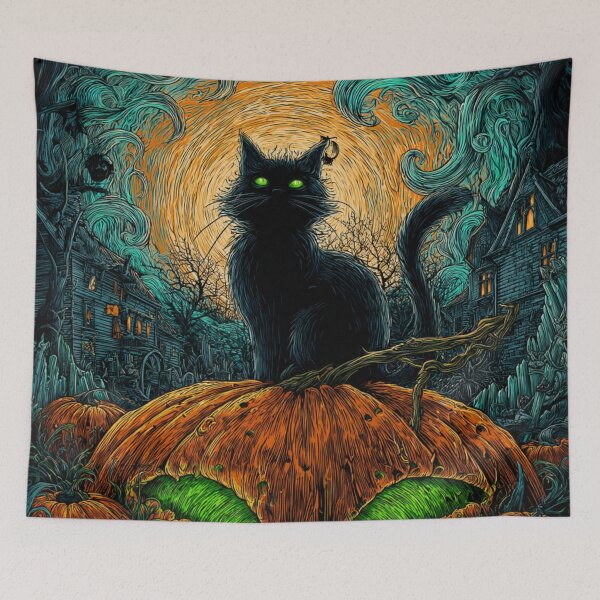 Item preview, Black Cat Haloween Pumpkin Psychedelic Scene Halloween Evil designed and sold by GrinGalore.
