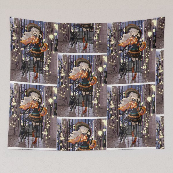 Item preview, Enchanted Witch & Black Cat Halloween Night | Magical Autumn Journey designed and sold by TiffanyPotts.