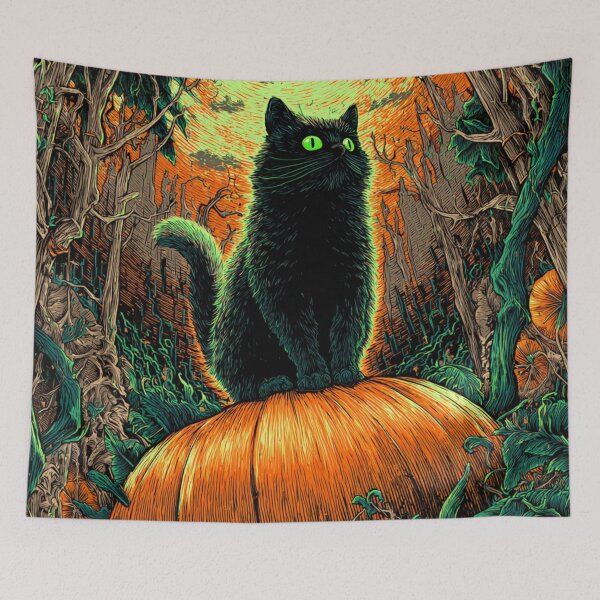 Item preview, Black Cat Haloween Pumpkin Psychedelic Scene Autumn Halloween  designed and sold by GrinGalore.