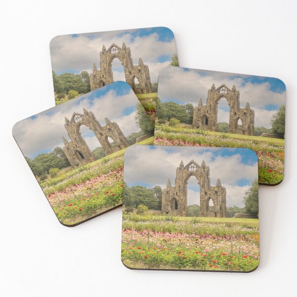 Item preview, Gisborough Priory framed by vibrant summer flower beds. designed and sold by bailey-cooper.