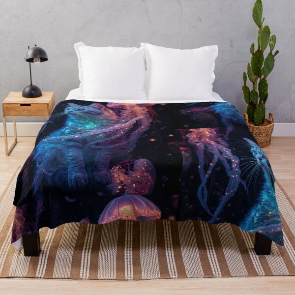 Item preview, Colorful Glowing Jellyfish Wall Art – Vibrant Neon Ocean Life on Black Background designed and sold by ColorSplash123.