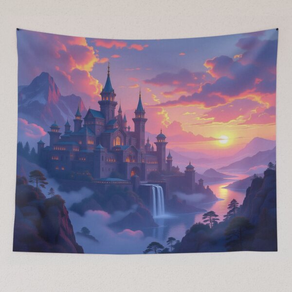 Item preview, Castle of Dreams – sunset meets fantasy architecture & mystic mountain glow designed and sold by FotoworldEdel.
