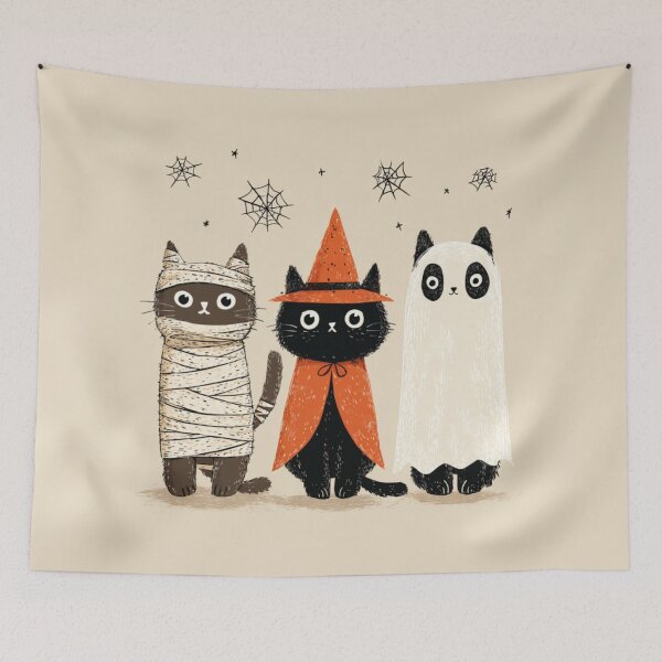 Item preview, Black Cats Trio Autumn Halloween Mummy Witch Ghost designed and sold by GrinGalore.