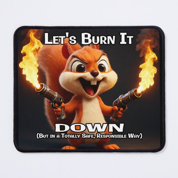 Item preview, funny squirrel, cartoon squirrel, flamethrower squirrel, humorous animal art designed and sold by A-T-H.