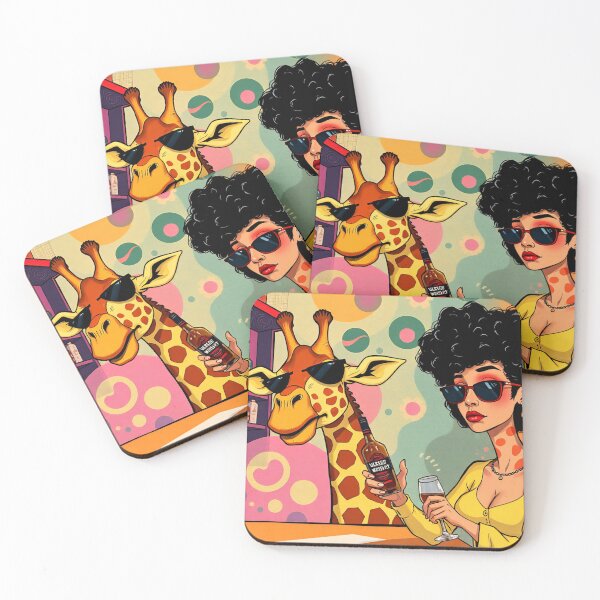 Item preview, Retro Cool Afro Girl with Giraffe Pop Art Aesthetic designed and sold by ReyDeLaCalle.