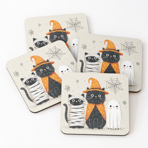 Item preview, Black Cat Trio Autumn Halloween Mummy Witch Ghost designed and sold by GrinGalore.