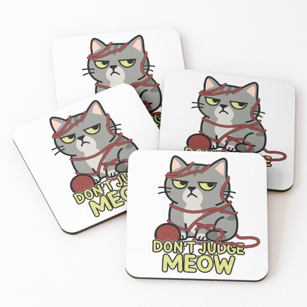 Item preview, Don’t Judge Meow – Grumpy, Annoyed Yarn Cat Sticker (Funny Cat Pun, Gray Tabby) designed and sold by Lazar3dd.
