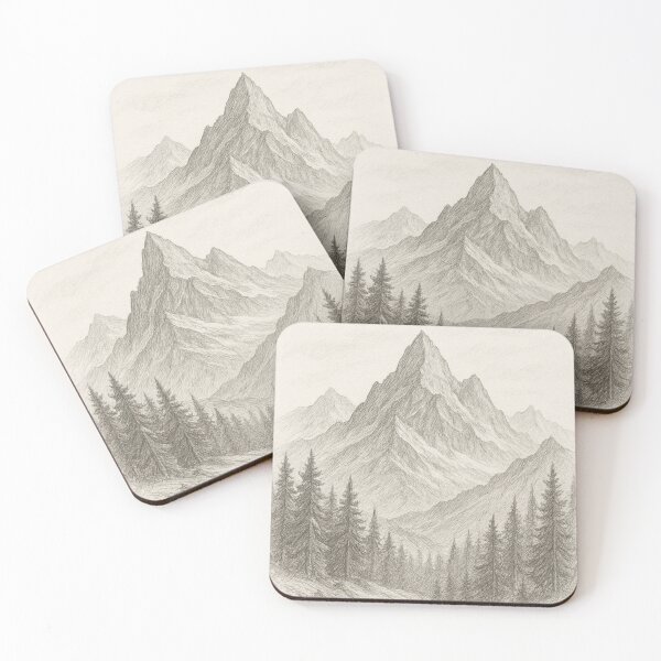 Item preview, "Mountain Landscape with Pine Trees | Pencil Sketch Nature Art" designed and sold by Taneem-hazara.