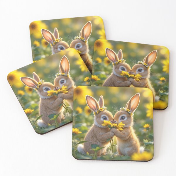 Item preview, Bunnies Sniffing a Yellow Sunflower designed and sold by Maria Dryfhout.