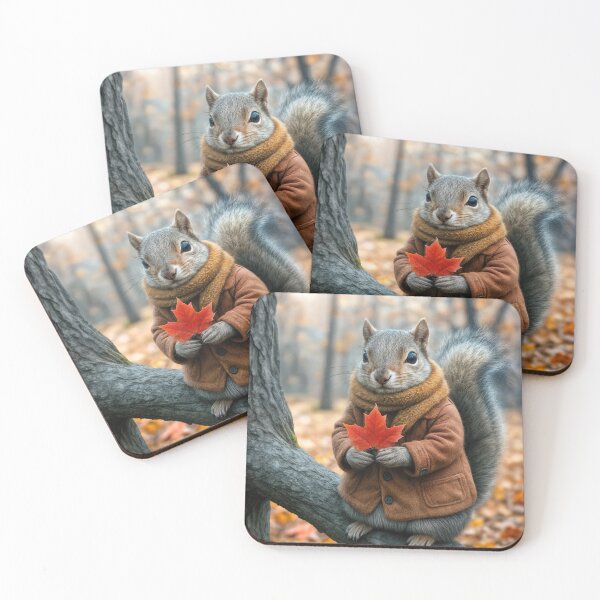 Item preview, Autumn Squirrel Holding a Red Maple Leaf designed and sold by Maria Dryfhout.