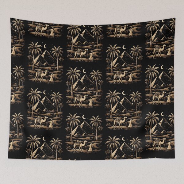 Item preview, Egyptian Pyramids Pyramids of Giza Mystical Desert Pyramids with Camels and Palm Trees designed and sold by Tall-Art.