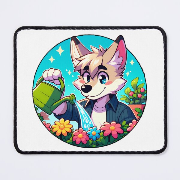 Item preview, Furry Wolf Watering Flowers – Cozy Garden Art designed and sold by CaliLuminos.