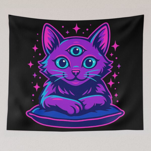 Item preview, Title: Neon Third-Eye Cat – Cosmic Glow designed and sold by Qopta.