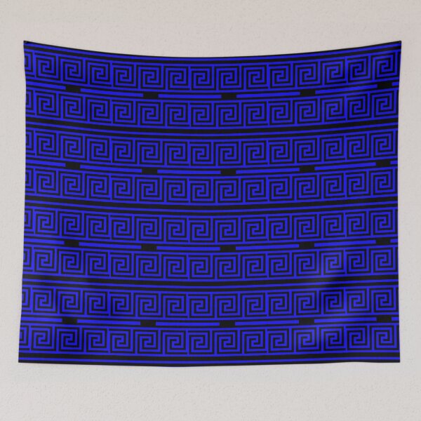 Item preview, Black Background Blue Greek Key Fret Pattern designed and sold by PatternTitan.