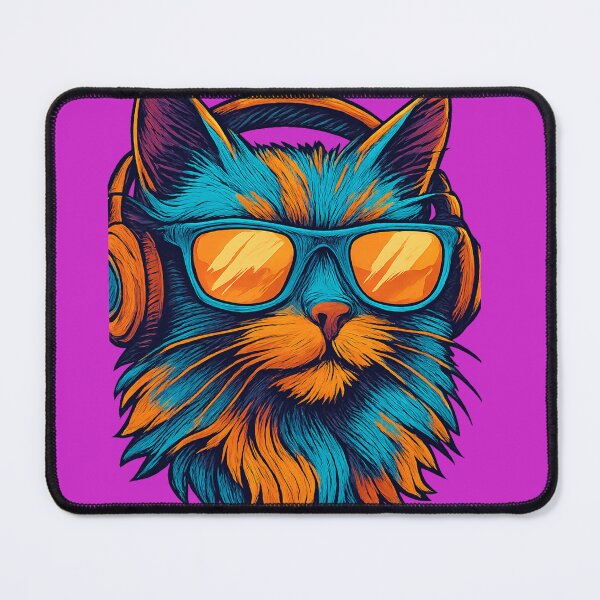 Item preview, Stylized Futuristic Cat – Neon Headphones & Shades. Chat Futuriste Stylisé – Casque & Lunettes Néon designed and sold by Drawingshirts.