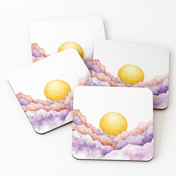 Item preview, Artistic Illustration of a Yellow Sun and Layered Mountains designed and sold by Creative88Art.