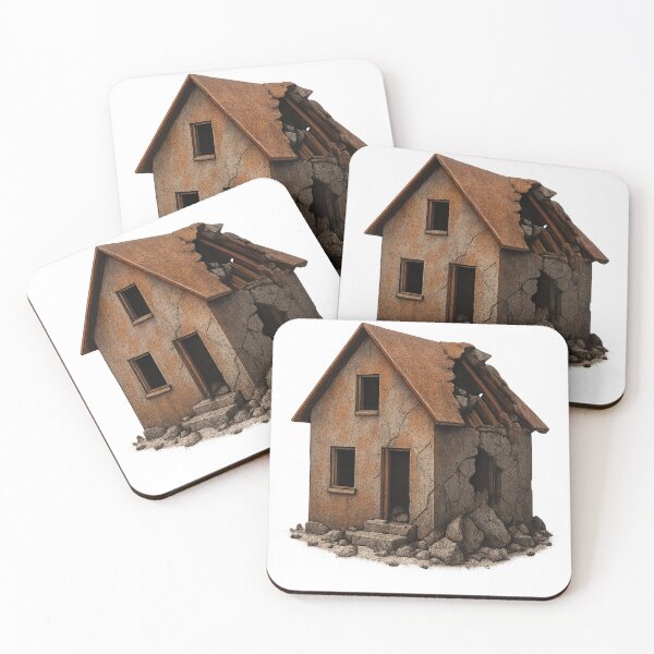 Item preview, Weathered House with Structural Damage on Black Background designed and sold by Creative88Art.