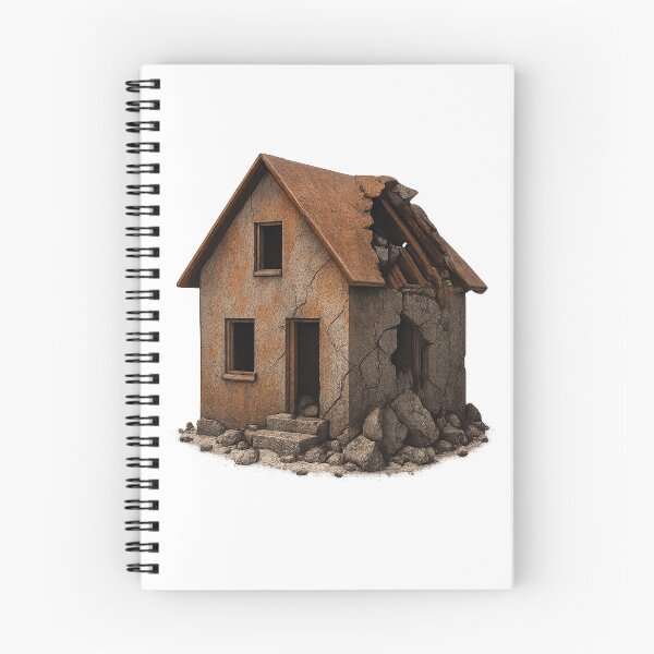 Item preview, Weathered House with Structural Damage on Black Background designed and sold by Creative88Art.