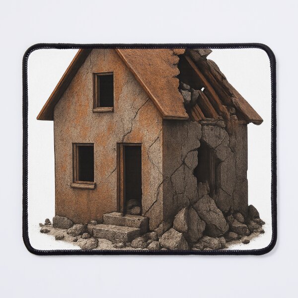Item preview, Weathered House with Structural Damage on Black Background designed and sold by Creative88Art.