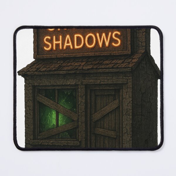 Item preview, Rustic Building with Neon Sign Reading Shop of Shadows designed and sold by Creative88Art.
