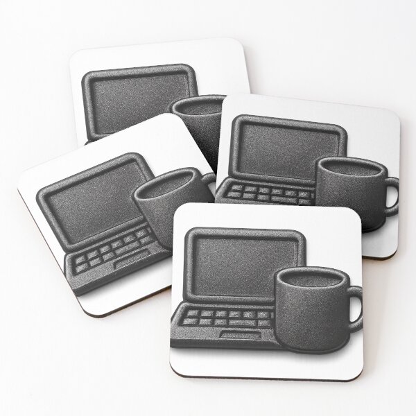Item preview, Monochromatic Black Laptop and Coffee Mug on Solid Black Background designed and sold by Creative88Art.
