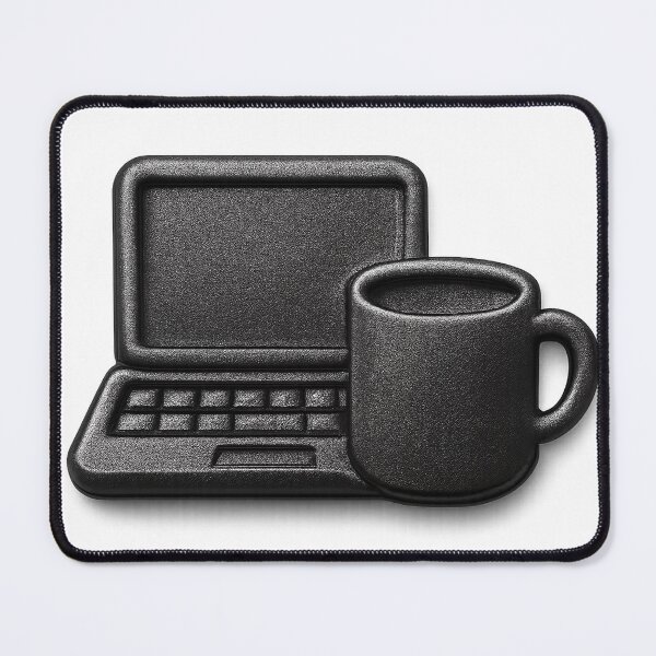 Item preview, Monochromatic Black Laptop and Coffee Mug on Solid Black Background designed and sold by Creative88Art.