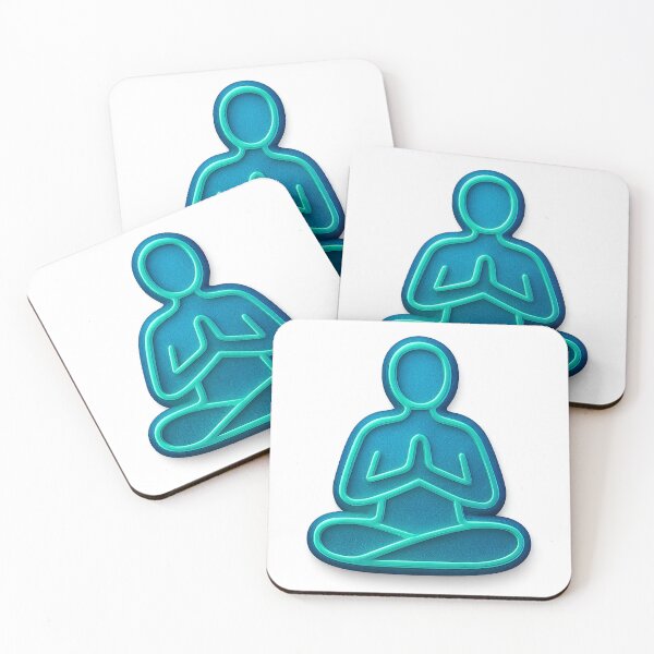 Item preview, Neon Blue Outline of a Meditating Person on Black Background designed and sold by Creative88Art.