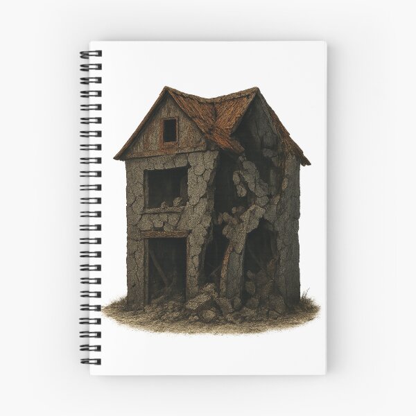 Item preview, Dilapidated Two Story House with Cracked Walls and Thatch Roof designed and sold by Creative88Art.