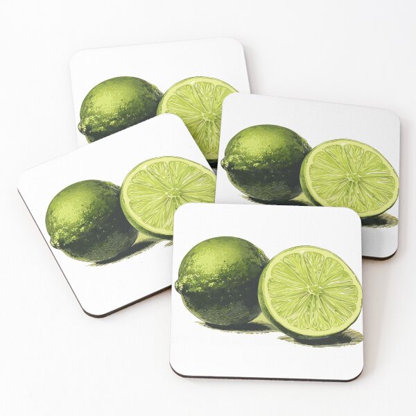 Item preview, A detailed and vibrant digital illustration of a whole lime and a halved lime designed and sold by Royalsticker.