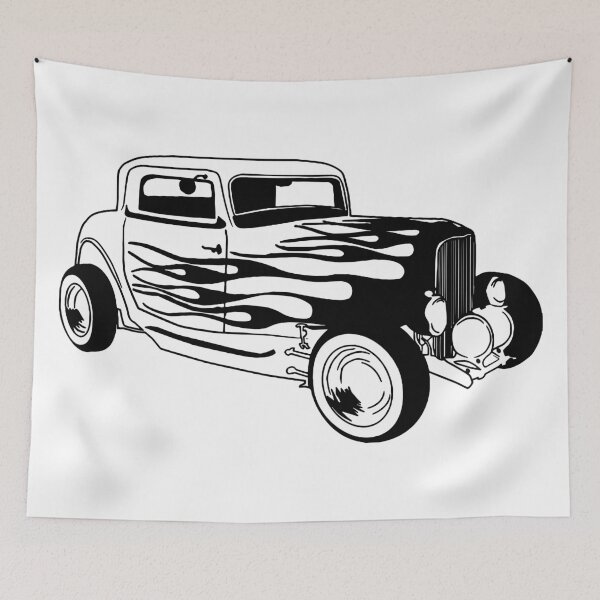 Item preview, Hot Rod Silhouette with Flames Black and White designed and sold by jayson salvador.