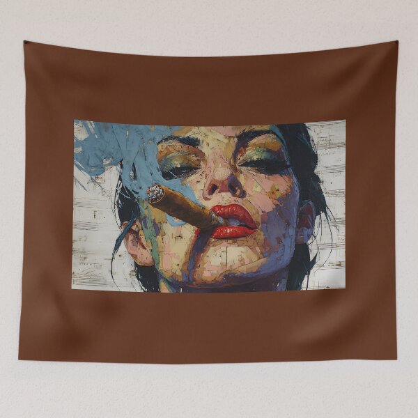 Item preview, Woman Exuding Confidence and Smoke - A Bold Abstract Portrait of Rebellion Music and Vibrant Expression designed and sold by OlfactoART Studio.