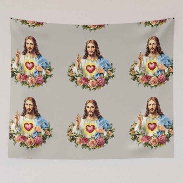 Item preview, Jesus Christ Floral Design Wreath Sacred Heart Christian Catholic designed and sold by tanabe.