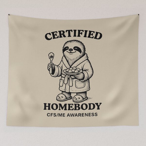 Item preview, CERTIFIED HOMEBODY CFS/ME Awareness - Sloth in Robe Eating - Black designed and sold by Darling DeDe.
