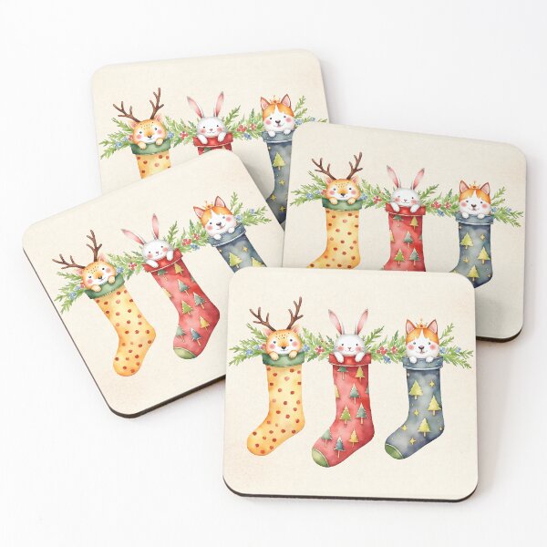 Item preview, Animal Stockings Christmas Coquette Watercolor designed and sold by Magnolia Valley Art.
